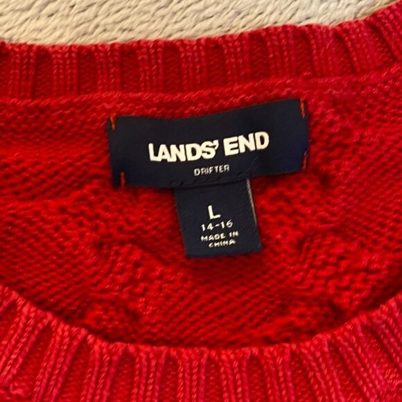 Lands End Womens Cable Knit Sweater Large Red Long Sleeve 100% Cotton - Picture 5 of 9